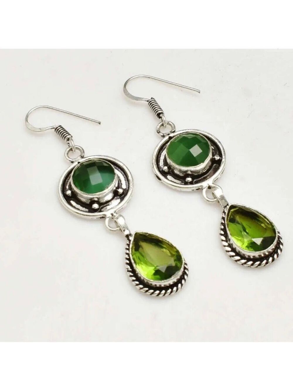 Emerald Add On Item Emerald & Peridot Synthetic Gemstone Earrings